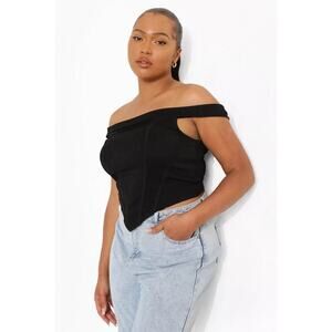 Boohoo Plus Bardot Dip Hem Corset Sage Size 12 NWT